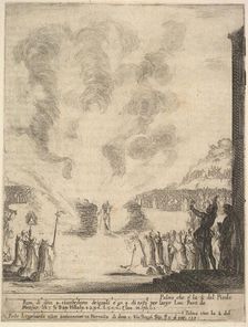 The test of fire, the monk Peter, the disciple Saint John Gualbert, passing through the fl..., 1640. Creator: Stefano della Bella