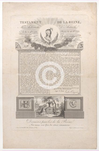 The testament and last words of Marie Antoinette, 1793-1819., 1793-1819. Creator: Anon.