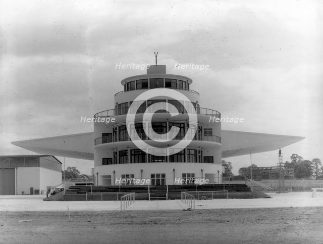 The terminal building and control tower at Elmdon Airport, Birmingham, West Midlands, 1939. Artist: Herbert Felton