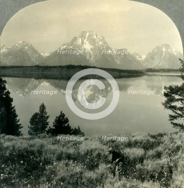 'The Teton Mountains across Jackson Lake, near Yellowstone Nat. Park, Wyo.', c1930s. Creator: Unknown.
