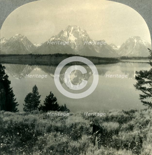 'The Teton Mountains across Jackson Lake, near Yellowstone Nat. Park, Wyo.', c1930s. Creator: Unknown.
