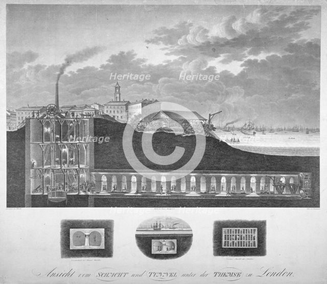 The Thames Tunnel under construction, London, c1835.                                             Artist: Carl Friedrich Trautmann