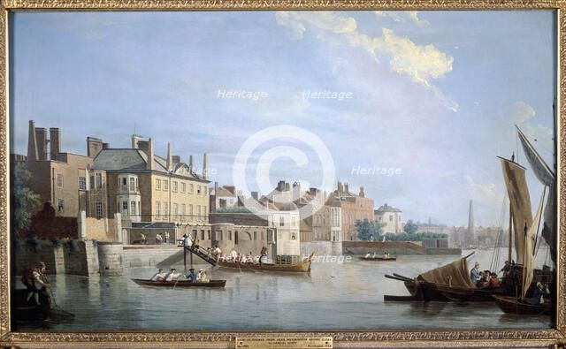 The Thames with Montagu House, from near Westminster Bridge, London, 1749. Artist: Samuel Scott