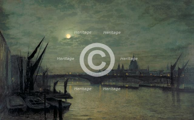 'The Thames by moonlight with Southwark Bridge', 1884. Artist: John Atkinson Grimshaw
