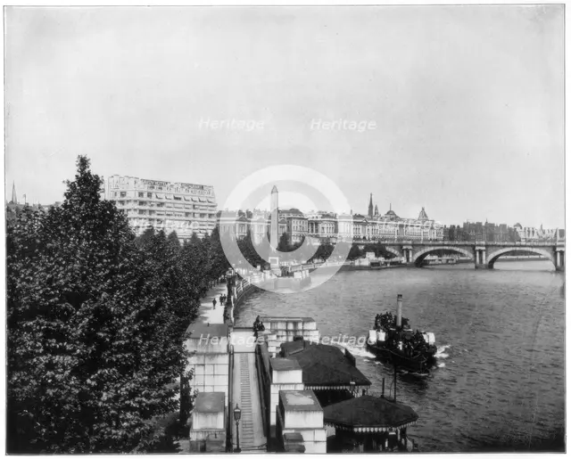 The Thames Embankment and Cleopatra's Needle, London, late 19th century.Artist: John L Stoddard