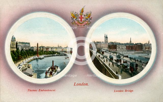 The Thames Embankment and London Bridge, London, 1909. Creator: Unknown.