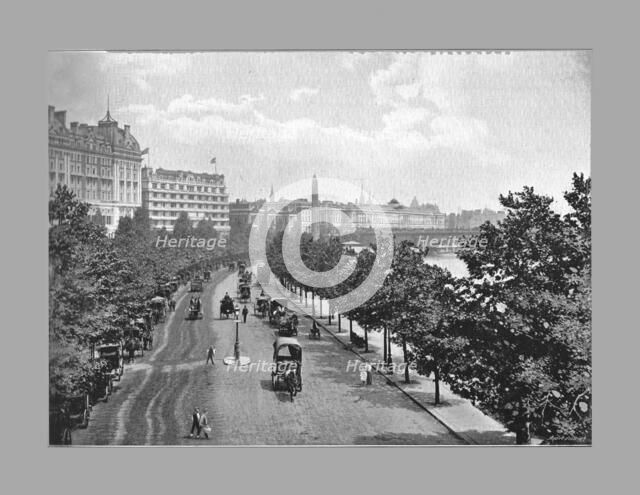 The Thames Embankment, from Charing Cross Station, London, c1900. Artist: York & Son.