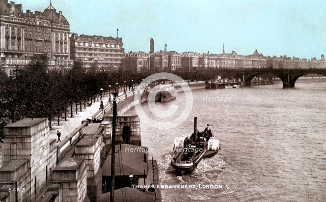 The Thames Embankment, London, early 20th century. Artist: Unknown