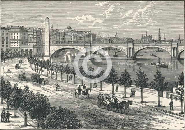 The Thames Embankment, showing Cleopatra's Needle, 1896. Artist: Unknown
