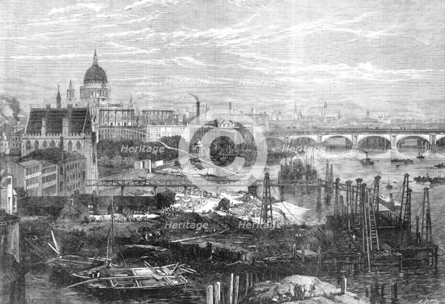 The Thames Embankment Works, viewed from King's College, 1864. Creator: Mason Jackson.
