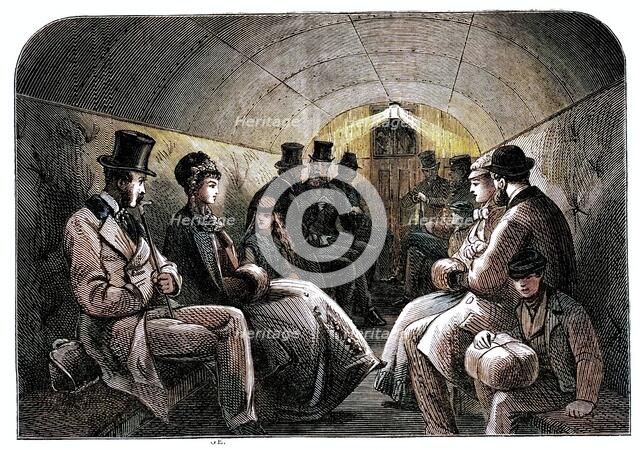 The Thames Subway at Tower-Hill: interior of carriage, 1870. Creator: Unknown.