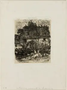 The Thatch-Roofed Farmhouse, from Revue Fantaisiste, 1861. Creator: Rodolphe Bresdin