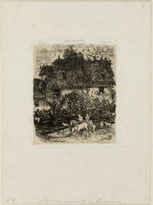 The Thatch-Roofed Farmhouse, from Revue Fantaisiste, 1861. Creator: Rodolphe Bresdin