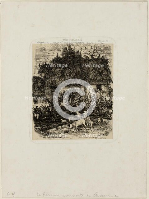 The Thatch-Roofed Farmhouse, from Revue Fantaisiste, 1861. Creator: Rodolphe Bresdin.