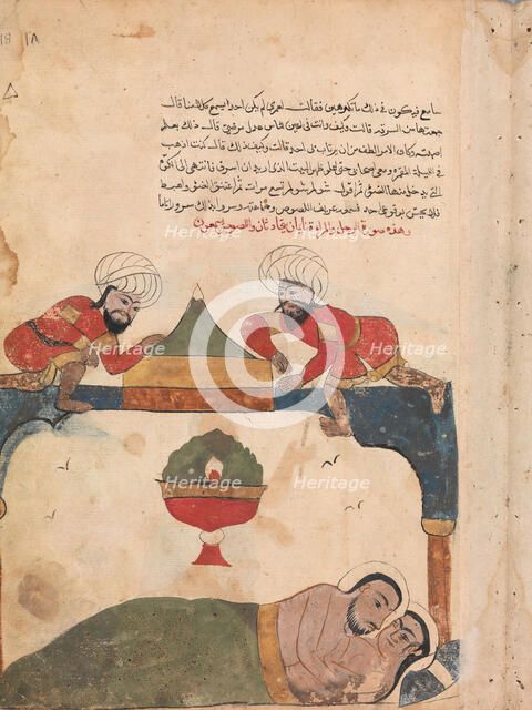 The Thieves on the Roof Awaken the Merchant", Folio from a Kalila wa Dimna, 18th century. Creator: Unknown.
