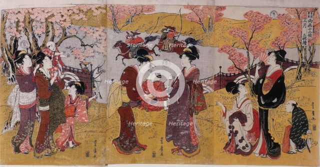 The Third Month, Triptych (from the series Twelve Months by Two Artists), 1801. Artist: Toyohiro, Utagawa (1773-1828)