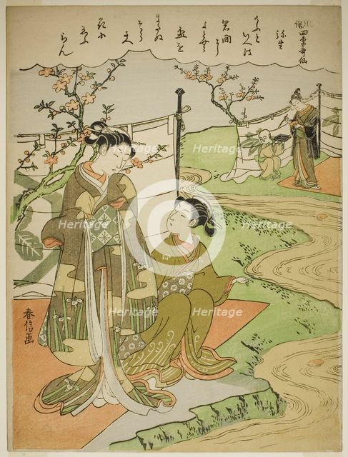 The Third Month (Yayoi), from the series "Popular Versions of Immortal Poets in Four..., c. 1768. Creator: Suzuki Harunobu.
