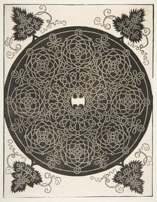The Third Knot Interlaced Roundel with Eight Wreaths and a Scalloped Shield in i..., 1521 before. Creator: Albrecht Durer