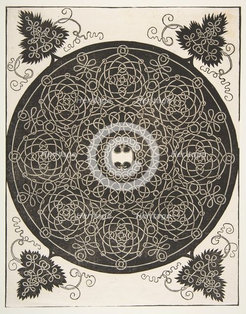 'The Third Knot'. Interlaced Roundel with Eight Wreaths and a Scalloped Shield in i..., 1521 before. Creator: Albrecht Durer.