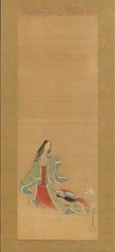 The Third Princess with her Cat, from the "New Herbs I" (Wakana I)..., 18th century. Creator: Tsukioka Masanobu