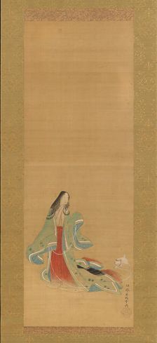 The Third Princess with her Cat, from the "New Herbs I" (Wakana I)..., 18th century. Creator: Tsukioka Masanobu