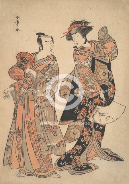 The Third Segawa Kikunojo as Ochiyo and Bando Mitsugoro as Hanbei, 5th month, 1781. Creator: Shunsho.