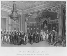The Throne Room, Buckingham Palace. Presentation of an Address from the University of Oxford c184 Artist: Henry Melville