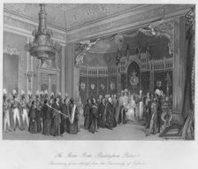 The Throne Room, Buckingham Palace. Presentation of an Address from the University of Oxford c184 Artist: Henry Melville