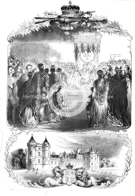 The Throne Room, Palace of Holyrood, and the Ancient Regalia of Scotland, 1842. Creator: Stephen Sly.