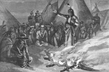 'The Threatened Rising of American Indians; Sitting Bull Addressing a Meeting of "Braves" , 1890. Creator: Unknown