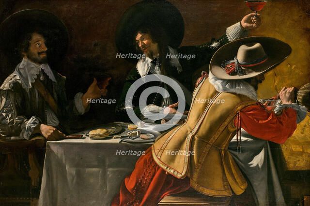 The Three Musketeers sitting at a table, c.1630.