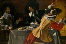 The Three Musketeers sitting at a table, c.1630
