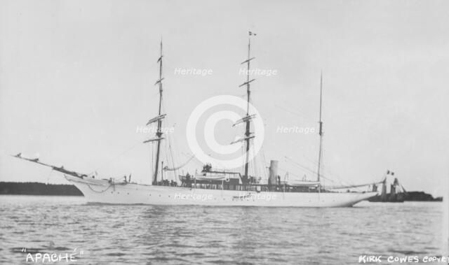 The three masted auxiliary barque 'Apache'. Creator: Kirk & Sons of Cowes.