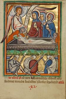 The Three Maries at the Sepulchre, about 1190-1200; text and illumination added about 1480-1490. Creator: Unknown