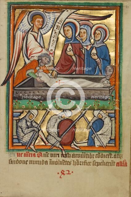 The Three Maries at the Sepulchre, about 1190-1200; text and illumination added about 1480-1490. Creator: Unknown.