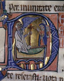 The Three Marys at the Tomb, illuminated capital letter in the Episcopal Sacramentary of Elna …