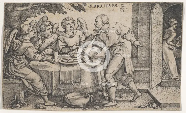 The Three Angels Visiting Abraham, from The Story of Abraham. Creator: Georg Pencz.