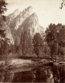 The Three Brothers, Yosemite, ca. 1872, printed ca. 1876. Creator: Attributed to Carleton E. Watkins