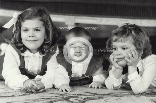The three children of King Carl XVI Gustaf and Queen Silvia of Sweden, c1982-c1983. Artist: Unknown