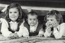 The three children of King Carl XVI Gustaf and Queen Silvia of Sweden, c1982-c1983