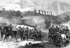 The Three Emperors at Berlin: military manoeuvres near Spandau - cavalry crossing pontoon, 1872. Creator: Unknown