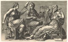 The Three Fates Clotho, Lachesis, and Atropos, 1558-59. Creator: Giorgio Ghisi