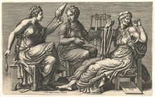 The Three Fates Clotho, Lachesis, and Atropos, 1558-59. Creator: Giorgio Ghisi