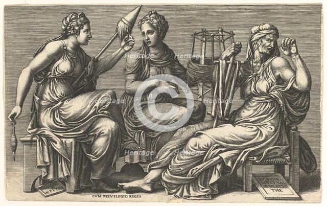 The Three Fates Clotho, Lachesis, and Atropos, 1558-59. Creator: Giorgio Ghisi.