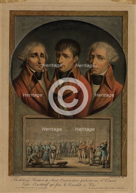The Three French Consuls: Jean-Jacques Régis de Cambacérès, Napoléon Bonaparte and Charles-François  Artist: Duplessis-Bertaux, Jean (1747-1820)