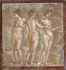 The Three Graces, 1st century. Creator: Roman-Pompeian wall painting ()
