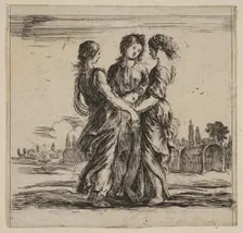 The three graces, from Game of Mythology (Jeu de la Mythologie), 1644. Creator: Stefano della Bella