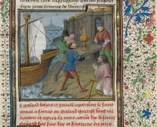 The three Grail Knights brings the Holy Grail to the Ship of Solomon, 15th century. Creator: D'Espinques, Évrard (active 1440-1494)