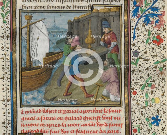 The three Grail Knights brings the Holy Grail to the Ship of Solomon, 15th century. Creator: D'Espinques, Évrard (active 1440-1494).