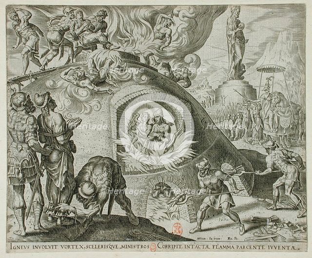 The Three Jews Cast into the Fiery Furnace, 1565. Creator: Philip Galle.